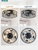 Black Caged Ceiling Fan With Lights Low Profile Flush Mount Remote