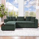 Elegant Chenille L-Shaped Sofa with Wooden Storage Compartment, Green, 93.7 Inches