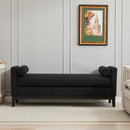 Elegant Upholstered Bench, Daybed, Ottoman with Wood Legs & 2 Bolster Pillows, Black Boucle, 66.34'