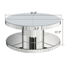Luxury Double-Tier Round Mirror Coffee & End Table with Fluted Glass - Modern Sofa Side Table, Silver, MDF+Glass, 31.5' Diameter