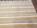 New Indian Kilim Area Rug, 6x8 - 7x8 South American Style Blanket, Striped Indian Wool Hand-Woven Flat Weave 6x9 Bedroom Rug, Ivory Ochre