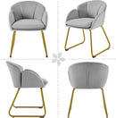 Gray Velvet Flower Shape Vanity Chair With Gold Metal Legs