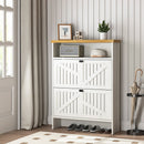 4-Layer Folding White MDF Shoe Cabinet with Metal Rounded Corners – Convenient Shoe Storage