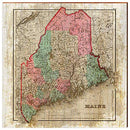 Maine Antique Map Home Decor Art Print on Real Wood
