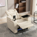 Home Theater Recliner with 270 Degree Swivel, PU Leather, Power Recliner with Tray Table, Phone Holder, Cup Holder, USB Port, White
