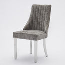 Rayon Cloth Flocking Chenille Dining Chairs Channel Kitchen Dinner Chair Comfy Fabric Upholstered Accent Chair for Dining Room with Silver Brushed Stainless Steel Legs,Set of 2 (Gray), SW1747GY