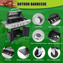 Propane Grill 4 Burner Barbecue Grill Stainless Steel Gas Grill with Side Burner, 46,500 BTU Outdoor Cooking, Patio, Garden Barbecue Grill, Black and Silver