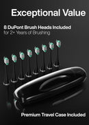 Aquasonic Black Series Ultra Whitening Toothbrush – ADA Accepted Electric Toothbrush- 8 Brush Heads & Travel Case – 40,000 VPM Electric Motor & Wireless Charging - 4 Modes w Smart Timer (Pack of 2)