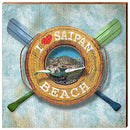 I Heart Saipan Beach Life Ring Turtle Home Decor Art Print on Real Wood