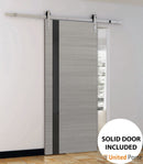 Planum 0040 Grey Ash Barn Door with Black Glass and Silver Rail
