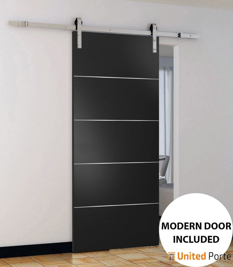 Planum 0020 Matte Black Barn Door and Silver Rail