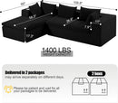 Black Corduroy Cloud Sectional Sofa, 107" L-Shape
