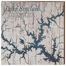 Lake Sinclair Shabby Map Home Decor Art Print on Real Wood