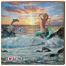 I Heart Saipan Blonde Mermaid Sunset Home Decor Art Print on Real Wood