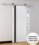 Planum 0040 White Silk Barn Door with Black Glass and Silver Rail