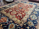 Palace Size Indo Persian Rug 12x15, Sultanabad Mahal Carpet, Red Navy Blue, Fine 210 KPSI