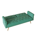 Velvet Sofa Bed with Nail Head Trim and Throw Pillow in Green, 69.7 Inches, Sponge Filling, Gold Metal Legs