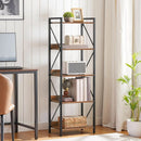 Industrial 5-Tier Bookshelf With Metal Frame 52-Inch Brown