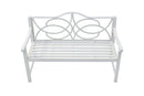 Outdoor Garden Patio Bench With Backrest And Armrest, Slatted Seat For Park, Yard & Porch, Balcony, Accommodates 2 - 3 People - White