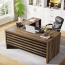 62.2 Inch L Shaped Desk With Mobile File Cabinet Brown