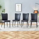 Modern Black PU Chair Set - Four Pieces with Vertical Backrest Design for Kitchen and Living Rooms