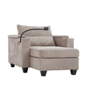 Convertible Chaise Lounge Sofa Chair with USB Ports, Cup Holders, Phone Holder, Storage, Brown Corduroy, 37.4'