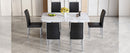 Table and chair set.64.5x35.4 Inch Stylish White Marble Textured Dining Table.Paried With 6 Black PU dining chairs, Silver Metal Legs.Simple and versatile.High Elasticity Sponge Filling.