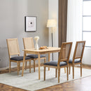 Vintage Inspired French Country Dining Chairs Set of 4 - Elegant Cane Backrest & Upholstered Seats - Rustic Weathered Finish - Solid Rubberwood Frame - Blue Gray