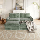 Corduroy fabric 2-seater comfortable cloud sofa with 2 movable footrests for living room, oversized deep-seat recliner, upholstered large-size deep-seat sofa with 2 cushions