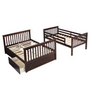 Espresso Wooden Twin Over Full Bunk Bed with Storage Drawers, Ladder, and Safety Guard Rails
