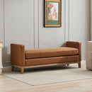 Elegant Upholstered Bench,Daybed,Ottoman with Wood Legs & 2 Bolster Pillows,Brown PU,66.34'W