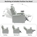 Modern PU Leather Power Recliner with Cooling Cup Holder, Bluetooth Speaker, LED Lights, USB Ports, Tray Table, Arm Storage, Grey
