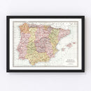 Vintage Map of Spain & Portugal 1871