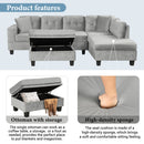 Modern Sectional Sofa with Storage Ottoman, L-Shape Couch with 2 Pillows and Cup Holders, Gray Velvet, 105 inch