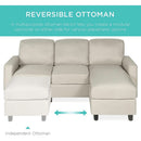 Compact Beige Linen Sectional Sofa With Chaise And Reversible Ottoman