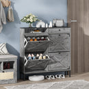 Large Shoe Cabinet with 4 Flip Drawers, Freestanding Shoe Cabinet Organizer with Metal Drawer Bracket, Shoes Storage Cabinet for Entryway, Narrow Shoe Rack Cabinet,Washed Gray
