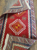 Vintage Turkish Kazak Rug 2.5 x 5 Red Wool Carpet Medallions Runner Geometric