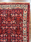 Persian Tribal Runner 3 x 9, Hamadan Dargazin Rug, Dark Blue and Red Wool Hand Knotted Hallway Rug, Vintage Antique Oriental Runner, 9ft Long Runner, Herati