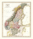 Vintage Map of Sweden & Norway 1832