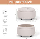 Beige Polyester Circular Storage Ottoman With Tray