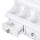 Floating Makeup Vanity with Big Mirror, Wall-Mounted Storage Vanity with Drawers, Pockets & Hooks, Space-Saving Decorative Home Organizer, White, Engineered Wood, 23.8 x 6.1 x 31.8 inches