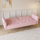 Velvet Sofa Bed with Nail Head Trim and Matching Throw Pillow, Pink, 69.7-inch