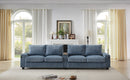 Modern 4-Seater Corduroy Sofa Couch with USB Ports, Hidden Storage, Flip-Top Cup Holders, Blue, 133'