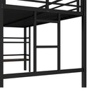Twin Size Metal Loft Bed with Storage Shelf, Loft Bed with Easy Climbing Ladder and Guardrails for Kids, Black