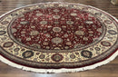 Round Sino Persian Rug 9x9, Burgundy and Cream, Floral, Wool and Silk, 9ft Round Carpet