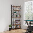 Modern 7 Shelf Bookcase with Thickened Iron Frame and Laminate in Brown MDF