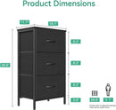 Black 3 Drawer Dresser Nightstand For Bedroom Compact