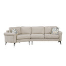 Upholstered 3-seater Curved Sofa with Printed Pillows, Beige Chenille, 111 Inches