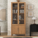 U_STYLE Impressive 90.6'' Tall Cabinet with Oak Veneer and Glass Doors,Suitable for Study,Entryway, Hallway, Living Room, Foyer
