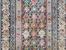 Caucasian Rug 3'9" x 5'7", Antique 1920s Collectible Caucasian Chi Chi Carpet, Hand Knotted, Colorful, Dark Blue Cream Red, Wool, Small Rug